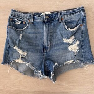 Abercrombie Women's Mom Shorts High Rise Distressed Denim Cutoff 31/12